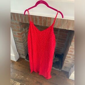 Gap Womens Large Red Polka Dot Spaghetti Strap V Neck Tie Back Midi Leng…